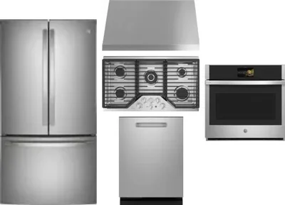 5 Piece Package Includes Refrigerator, Cooktop, Wall Oven, Hood And Dishwasher